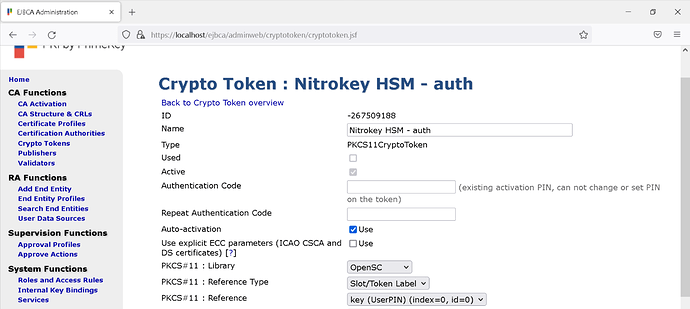 new crypto token with EJBCA